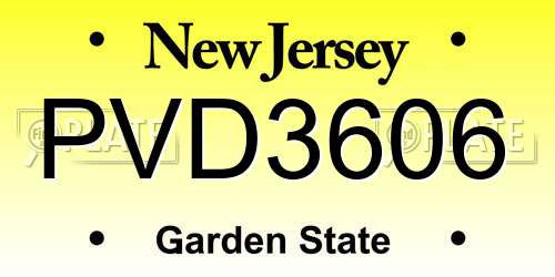 PVD3606 New Jersey License Plate