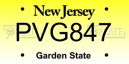 PVG847 New Jersey License Plate