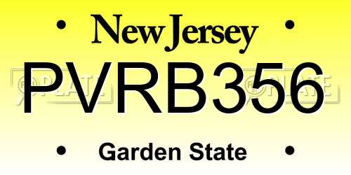 PVRB356 New Jersey License Plate