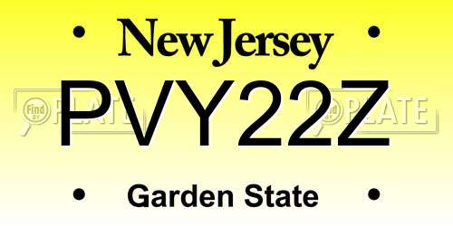 PVY22Z New Jersey License Plate