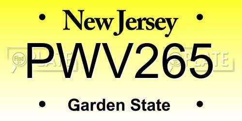 PWV265 New Jersey License Plate