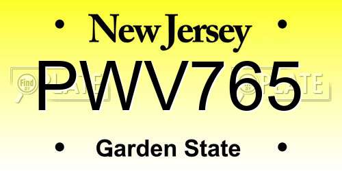 PWV765 New Jersey License Plate