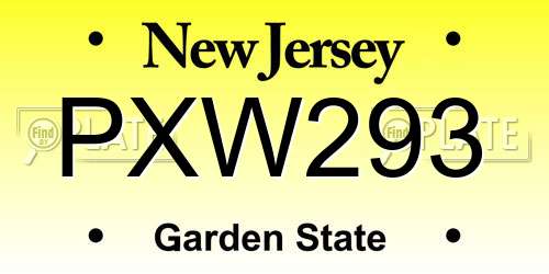 PXW293 New Jersey License Plate