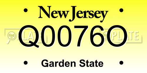 Q0076O New Jersey License Plate
