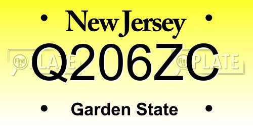 Q206ZC New Jersey License Plate
