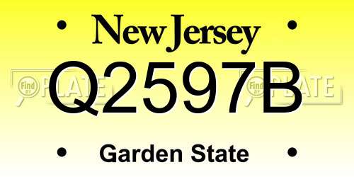 Q2597B New Jersey License Plate