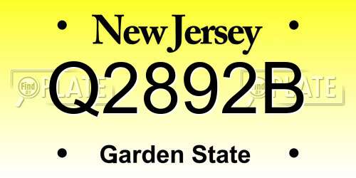 Q2892B New Jersey License Plate