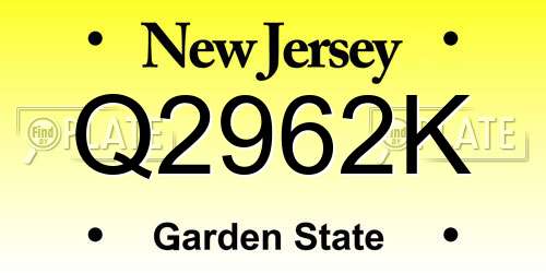 Q2962K New Jersey License Plate