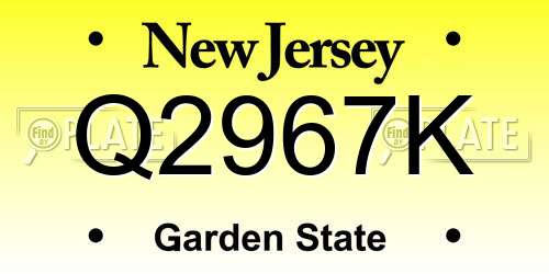 Q2967K New Jersey License Plate
