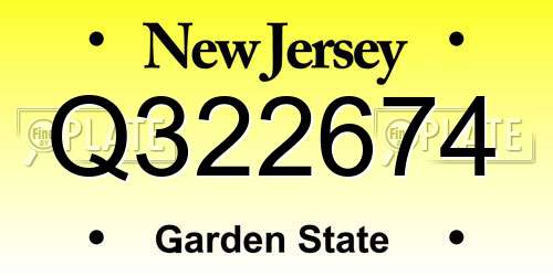 Q322674 New Jersey License Plate