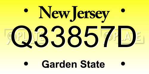 Q33857D New Jersey License Plate