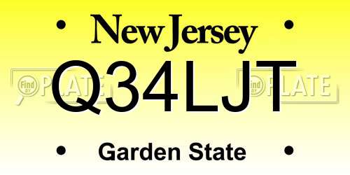 Q34LJT New Jersey License Plate