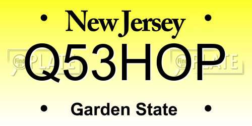 Q53HOP New Jersey License Plate