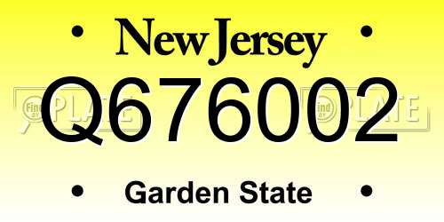 Q676002 New Jersey License Plate