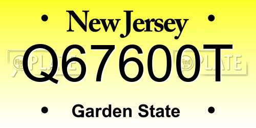 Q67600T New Jersey License Plate