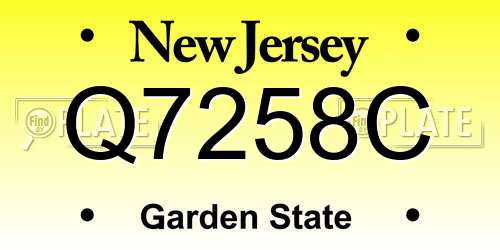 Q7258C New Jersey License Plate