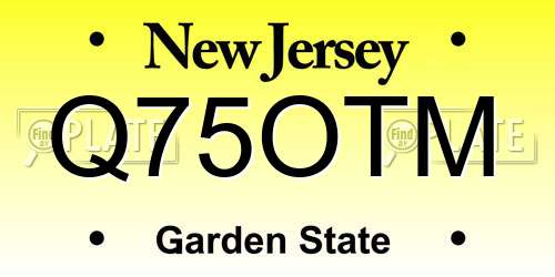 Q75OTM New Jersey License Plate