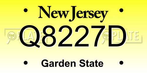 Q8227D New Jersey License Plate