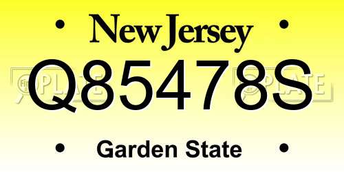 Q85478S New Jersey License Plate