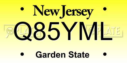 Q85YML New Jersey License Plate