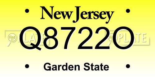 Q8722O New Jersey License Plate