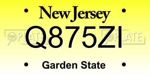 Q875ZI New Jersey License Plate