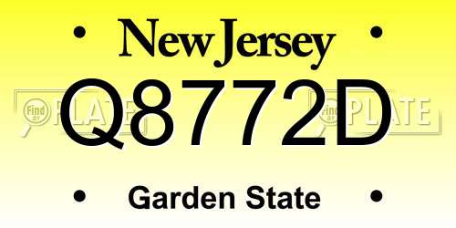 Q8772D New Jersey License Plate