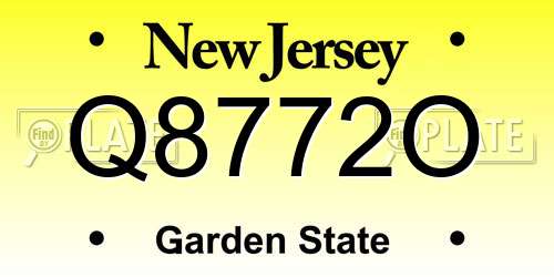 Q8772O New Jersey License Plate