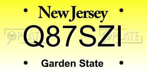 Q87SZI New Jersey License Plate
