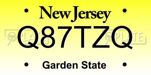 Q87TZQ New Jersey License Plate