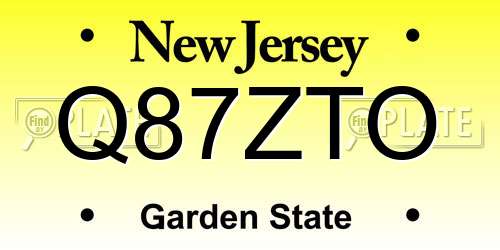 Q87ZTO New Jersey License Plate