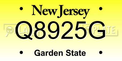 Q8925G New Jersey License Plate