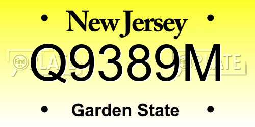 Q9389M New Jersey License Plate