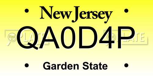 QA0D4P New Jersey License Plate