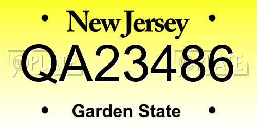 QA23486 New Jersey License Plate