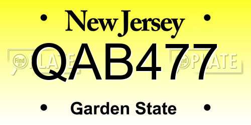 QAB477 New Jersey License Plate
