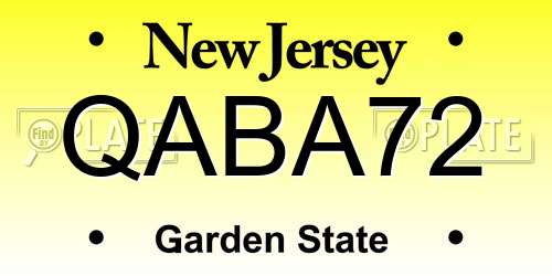QABA72 New Jersey License Plate