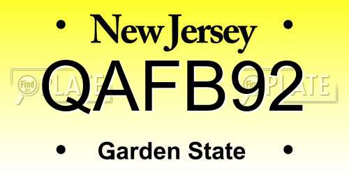 QAFB92 New Jersey License Plate