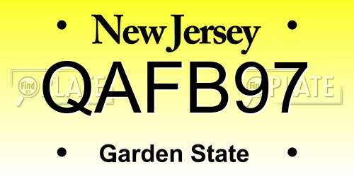 QAFB97 New Jersey License Plate