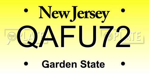 QAFU72 New Jersey License Plate