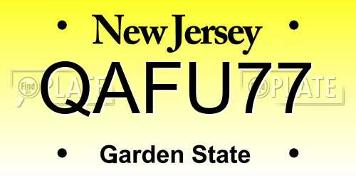 QAFU77 New Jersey License Plate