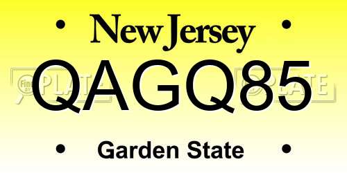 QAGQ85 New Jersey License Plate