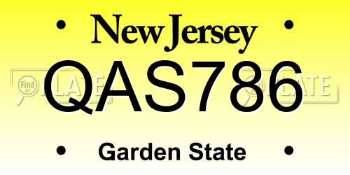 QAS786 New Jersey License Plate