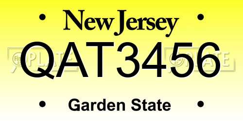QAT3456 New Jersey License Plate