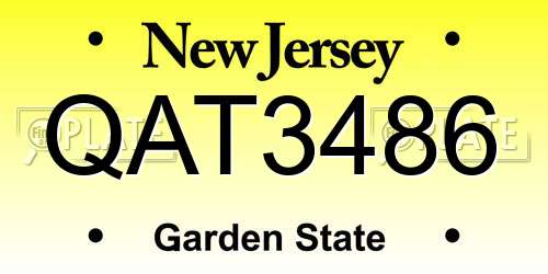 QAT3486 New Jersey License Plate