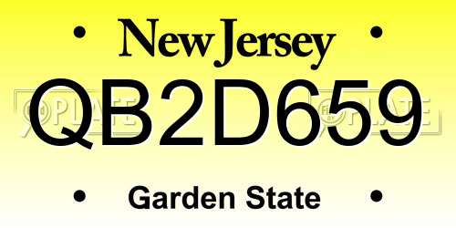 QB2D659 New Jersey License Plate