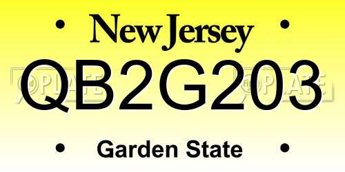 QB2G203 New Jersey License Plate