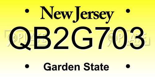 QB2G703 New Jersey License Plate