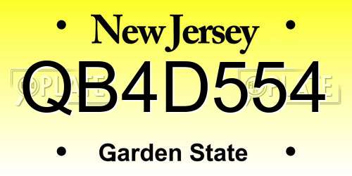 QB4D554 New Jersey License Plate
