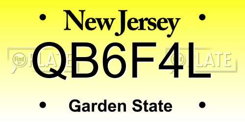 QB6F4L New Jersey License Plate